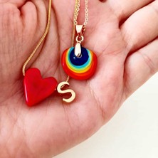 Murano Cam Gökkuşağı / Kalp Kolye