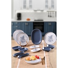 Keramika Buket'in Evi Blue Magic Yaprak Desenli 6 Kişilik 15 Parça Kahvaltı Takımı