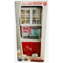 Kayyum Oyuncak Modern Kıtchen Tekli Mutfak Seti Kırmızı Beyaz Lavabolu 1011-3