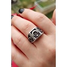 Fildişi Aksesuar Antik Gümüş Kaplama Türk Bayrağı Şekilli El Yapımı Ayarlanabilir Unisex Yüzük