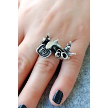 Fildişi Aksesuar Antik Gümüş Kaplama Köpek Balığı Şekilli El Yapımı Ayarlanabilir Yüzük