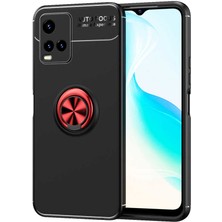 Case World Vivo Y21S Kılıf Renkli Yüzüklü Manyetik Silikon Kapak Siyah - Kırmızı