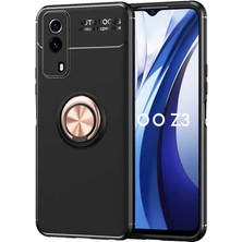 Kzy Vivo Y53S 4g Kılıf Renkli Yüzüklü Manyetik Silikon Kapak Siyah - Rose Gold