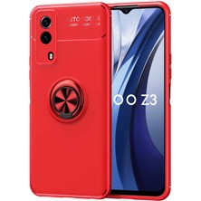 Kılıfmania Vivo Y53S 4g Kılıf Renkli Yüzüklü Manyetik Silikon Kapak Kırmızı - Kırmızı
