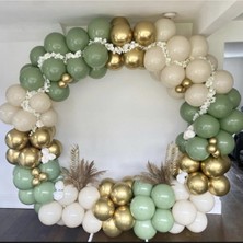 Trend Hediye Sepeti Krom Gold Küf Yeşili Kış Yeşili Deniz Kumu Balon 100 Adet ve 5 M Balon Zinciri