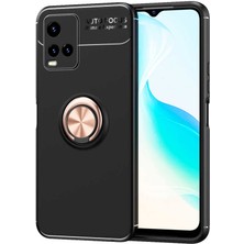 Caseart Vivo Y21S Kılıf Renkli Yüzüklü Manyetik Silikon Kapak Siyah - Rose Gold