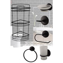 Mega Avm Banyo Duş Köşeliği Sabunluk, Kağıık, Fırçalık, Havluluk ve Bornozluk Siyah Renk Banyo Aksesuarları