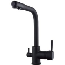 Mega Avm Çift Su Girişli Pirinç Siyah Lüks Arıtmalı Mutfak Bataryası Lavabo Bataryası Su Tasarruflu