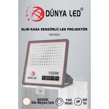 Mega Avm HS.745/2 100W Sensörlü Slim LED Projektör 4000K Ilık Beyaz Işık Su Geçirmez Alüminyum Kasa IP66