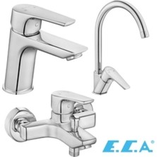 Mega Avm Niobe Lavabo + Banyo Bataryası ve Kuğu Borulu Eviye Bataryası Seti