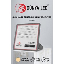 Mega Avm HS.745/3 100W Sensörlü Slim LED Projektör 3000K Günışığı Su Geçirmez Alüminyum Kasa IP66