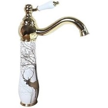 Mega Avm Beyaz Deer Gold Çanak Lavabo Armatürü Oval Tasarım Dekoratif Geyik Desenli