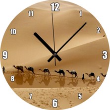 Cakatablo Libya Çölünde Deve Kervanı Duvar Saati (Çap 30X30 Cm)
