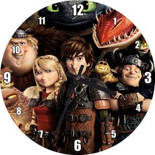 Cakatablo Ejderhanı Nasıl Eğitirsin Karakterleri Duvar Saati (Çap 30X30 Cm)