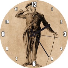 Cakatablo Esneyen Charlie Chaplin Duvar Saati  (Çap 30X30 Cm)