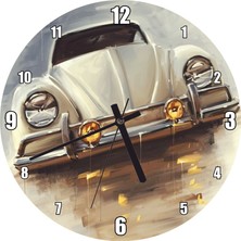 Cakatablo Gri Renk Vosvos Otomobil Çizim Duvar Saati  (Çap 30X30 Cm)