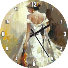 Cakatablo Beyaz Elbiseli Kemeancı Kadın Çizim Duvar Saati  (Çap 30X30 Cm)