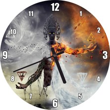 Cakatablo Ateş Toprak Su ve Rüzgar Büyücü Duvar Saati (Çap 30X30 Cm)