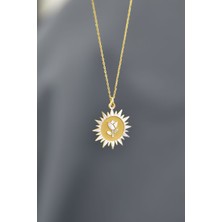 Papatya Silver 925 Ayar Gümüş Gold Rodyum Kaplama Lale Kristal Kesim Güneş Plaka Kolye