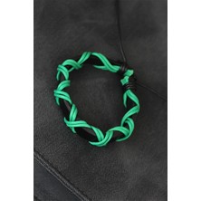 Moco Yeşil Ipli Siyah Renk Deri Erkek Bileklik