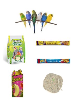 Quik Muhabbet Kuş Avantaj Seti(Kuş Kumu+ Meyveli Kraker+ Ballı Kraker+ Kalsiyum Blok+ Mineral Blok)