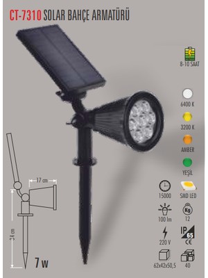Cata CT-7310 7W Solar Bahçe Armatürü Beyaz Cata