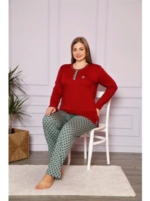 Kadın Uzun Kol Pamuk Mevsimlik Büyük-Battal Beden Pijama Takımı