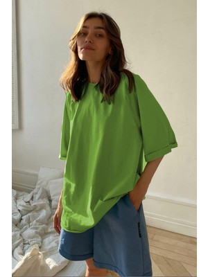 Madmext Yeşil Oversize Basic Kadın Tişört