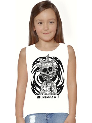 Rock&Roll Zombi Rik Beyaz Kesik Kol | Kolsuz Kız Çocuk T-Shirt | Atlet