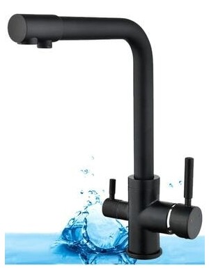 Mega Avm 5 Yıl Garantili Arıtmalı Siyah Lüx Mutfak Evye Bataryası 3 Yollu Çift Su Girişli Su Tasarruflu