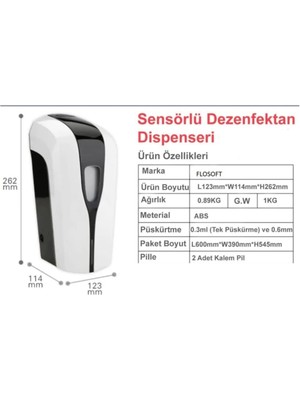 Mega Avm Flosoft Sensörlü Dezenfektan Dispenseri