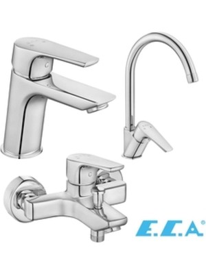 Mega Avm Niobe Lavabo + Banyo Bataryası ve Kuğu Borulu Eviye Bataryası Seti