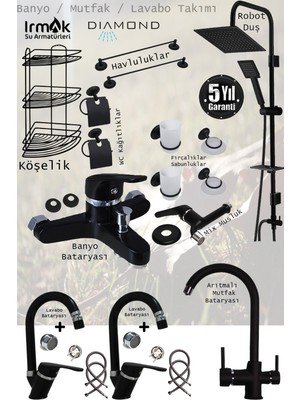 Mega Avm Irmak Siyah Banyo Lavabo Mutfak Bataryaları Musluk Armatür Robot Duş Aksesuar Lavabo Duş Takımı