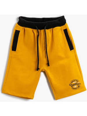 Koton Erkek Çocuk Slogan Baskılı Şort Pamuklu Beli Bağcıklı