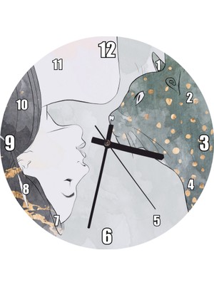 Cakatablo  Başaşağı Kadın ve Kedi Duvar Saati (Çap 50X50 cm )