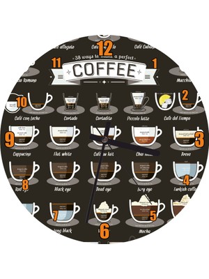 Cakatablo Mükemmel Kahvenin 38 Hali Duvar Saati (Çap 30X30 Cm)