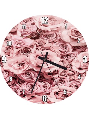 Cakatablo Pembe Güller Duvar Saati (Çap 30X30 Cm)