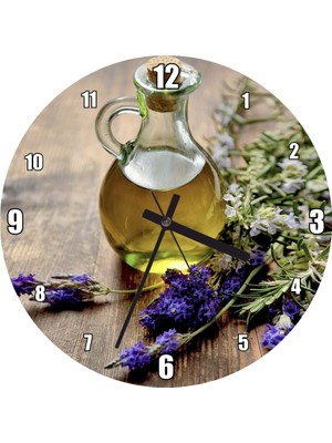 Cakatablo  Lavanta Çiçekleri Şişede Lavanta  Görseli Duvar Saati (Çap 50X50 cm )