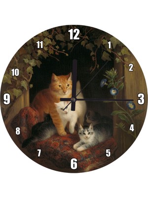 Cakatablo Sarman ve Sevimli Yavruları Duvar Saati (Çap 30X30 Cm)