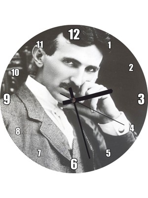 Cakatablo Nikola Tesla Koltukta Oturur Durumda Portresi Duvar Saati (Çap 50X50 cm )