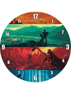 Cakatablo Star Wars Dört Farklı Görsel Duvar Saati (Çap 30X30 Cm)