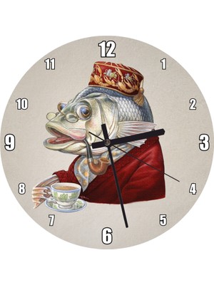 Cakatablo Elit Ingiliz Balığı Duvar Saati  (Çap 30X30 Cm)