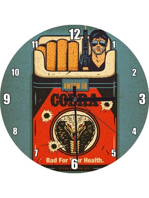 Cakatablo Kobra Film Afişi Sylvester Stallone Duvar Saati  (Çap 50X50 cm )