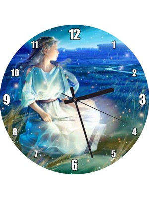 Cakatablo  Perisi ve Buğday Başakları Görseli Duvar Saati (Çap 30X30 Cm)