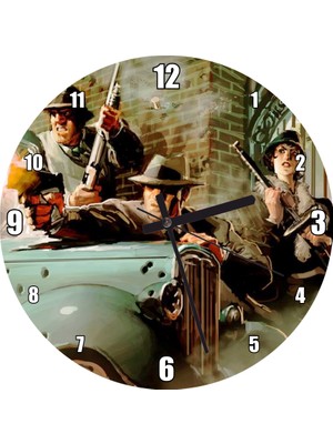 Cakatablo Amerikası Mafya Çatışması 1930'LAR Duvar Saati  (Çap 30X30 Cm)