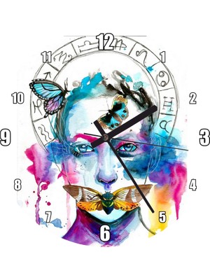 Cakatablo Başak Burcu Sulu Boya Çizim Duvar Saati  (Çap 50X50 cm )