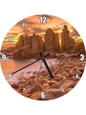 Cakatablo Filipinler Kayalık Sahilde Günbatımı ve Bulutlu Gökler Duvar Saati (Çap 30X30 Cm)