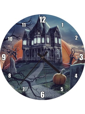 Cakatablo Ürpertici Şato Dolunay ve Balkabağı Duvar Saati (Çap 50X50 cm )