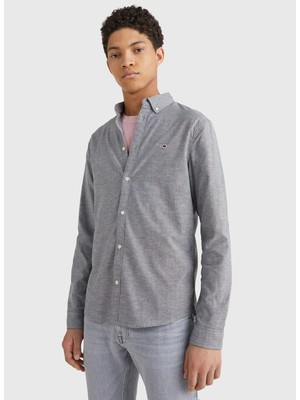 Tommy Jeans Slim Fit Düz Siyah Erkek Gömlek - DM0DM09420-BDS _Tjm Stretch Oxford