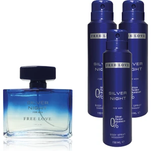 Free Love Silver Night Edp Erkek Parfüm 100 ml ve Deodorant 150 ml 3 Adet